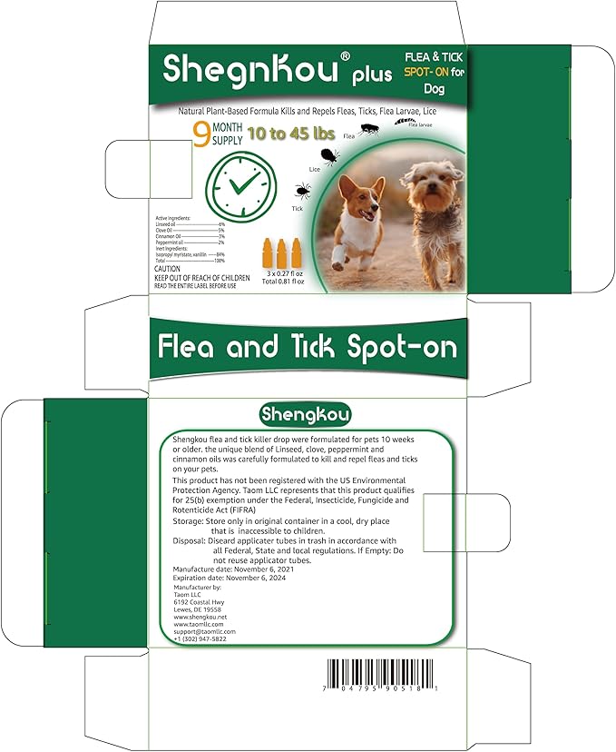 Plant-Powered Defense: Dog Flea and Tick Repellent, Effective Spot-On for Small-Medium Dogs 4-44 lbs, (9.5 Month Supply)
