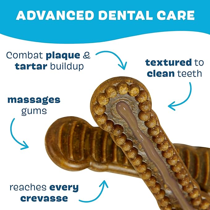 Bark Bright Durable Dental Chews Kit - Dog Tooth Brushing Treatment with Teeth Cleaning Chew Sticks & Toothpaste - Plaque & Tartar Remover for Cleaner Teeth & Fresh Breath - Large Breeds - 15 Chews