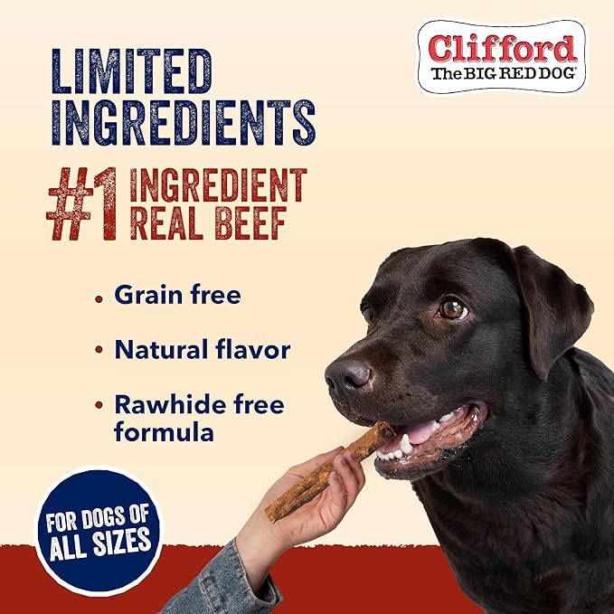 Clifford® Crunchy Beef Sticks for Dogs | Healthy Dog Treats Small Dogs, All Breed Sizes | Real Collagen Beef Dog Treats, Grain and Rawhide Free, Natural Dog Treats - Limited Ingredients (24 Count)