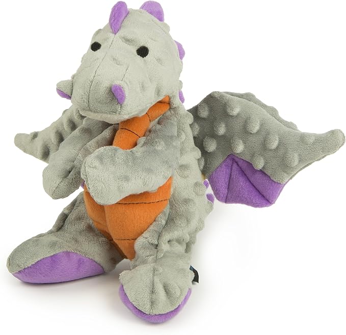 goDog Bubble Plush Dragons Squeaky Dog Toy, Chew Guard Technology - Gray, Large