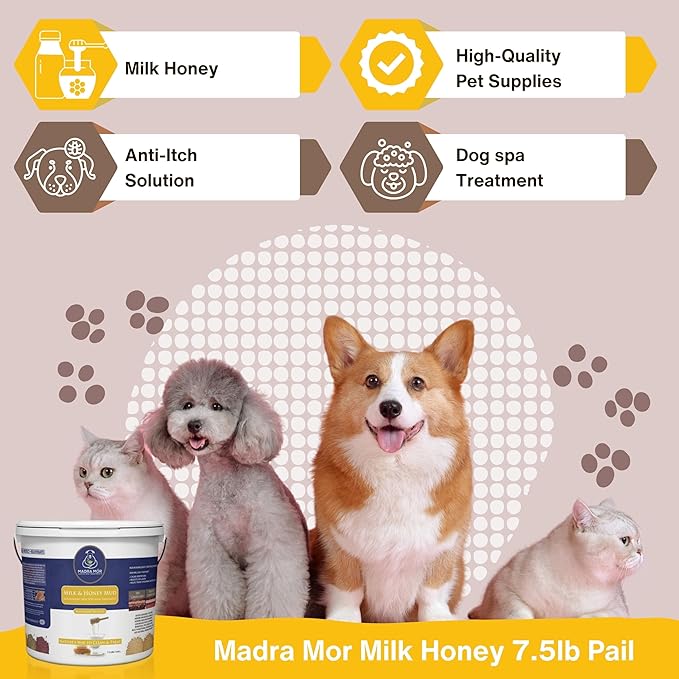 Madra Mor Milk & Honey Mud Spa Bath for Dogs | Dog Bath for Dog Grooming | Dog Coat Skin Care Products | 7.5lb Pail Mud Bath Dog Essentials with Multi-Purpose Key Chain