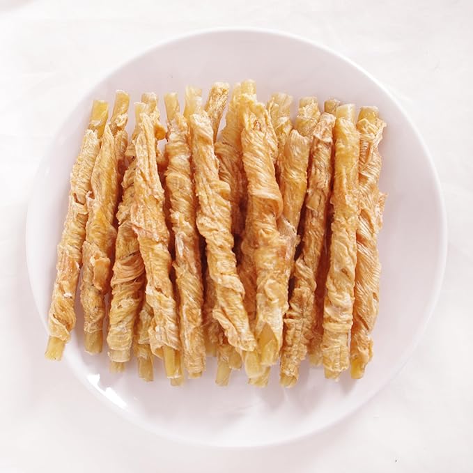 Dog Treats 100% Organic Chicken Hide Twists,Dog Chews Treats, 5 Inch Chicken Wrapped Rawhide Sticks, Promotes Teeth Health, 8 oz