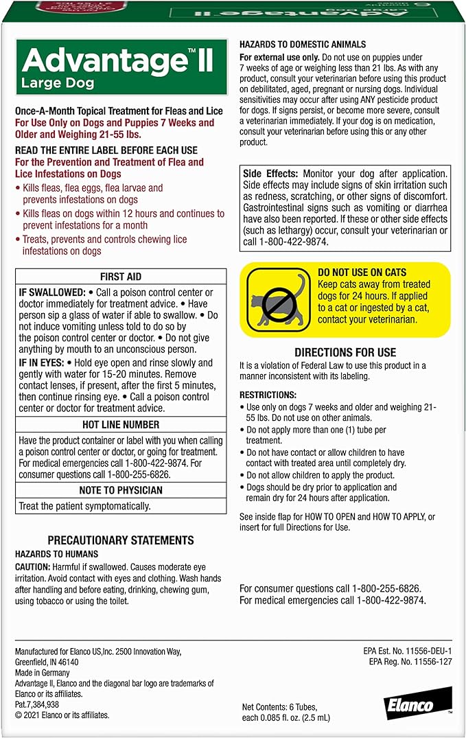 Advantage II Large Dog Vet-Recommended Flea Treatment & Prevention | Dogs 21-55 lbs. | 6-Month Supply