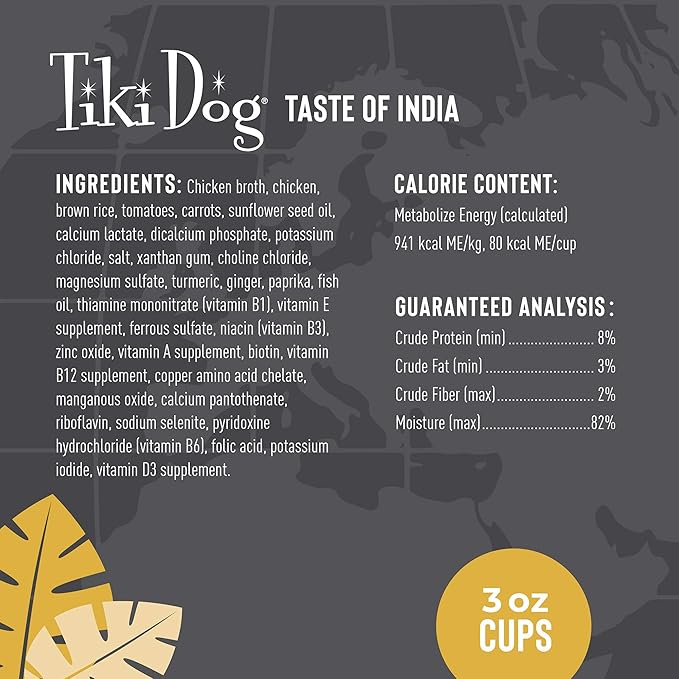 Tiki Dog Taste of The World - Dog Wet Food - Whole Foods - India! Chicken Masala - 3 oz Cup
