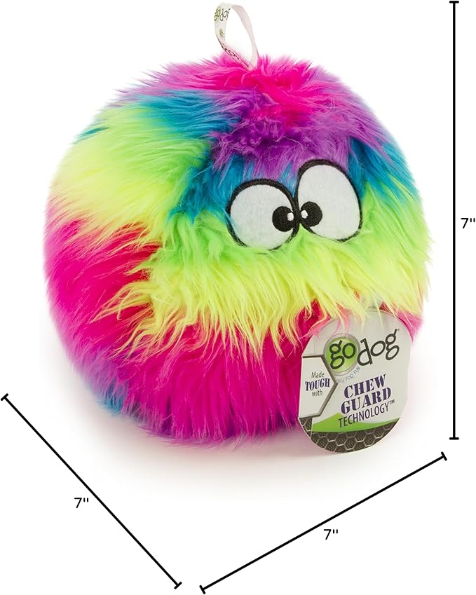goDog Furballz Squeaky Plush Ball Dog Toy, Chew Guard Technology - Rainbow, Large