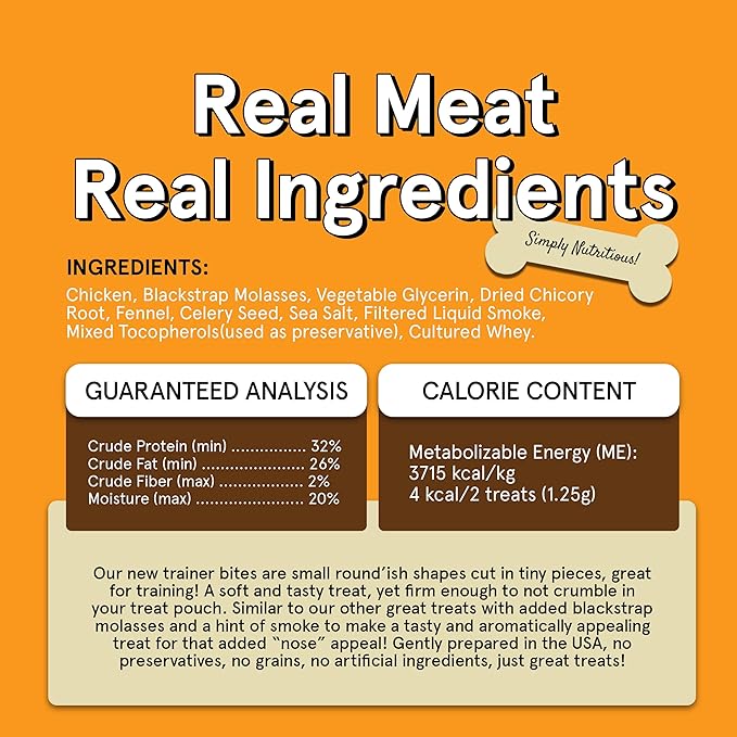 Real Meat Tiny Trainer Bites Dog Treats - 1lb of USA-Made Soft & Chewy Air-Dried Chicken Training Treats for Dogs & Puppies - All-Natural Grain-Free Dog Training Treats w/Free-Range Cage-Free Chicken