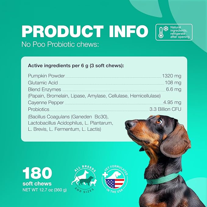 Probiotics for Dogs - Coprophagia Deterrent for Dogs - Deterrent for Dogs Eating Poop - Dog Probiotics Treats - Probiotic Chews for Dogs - Dog Probiotic & Digestive Enzymes - Gut Health, Itchy Skin