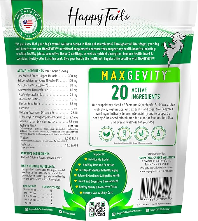 MAXGEVITY Mobility, Hip & Joint Support Meal Topper with Glucosamine & Green Lipped Mussels, Live Probiotics, Pre & Postbiotics, Digestive Enzymes, and Antioxidants | Up to 180 Day Supply.