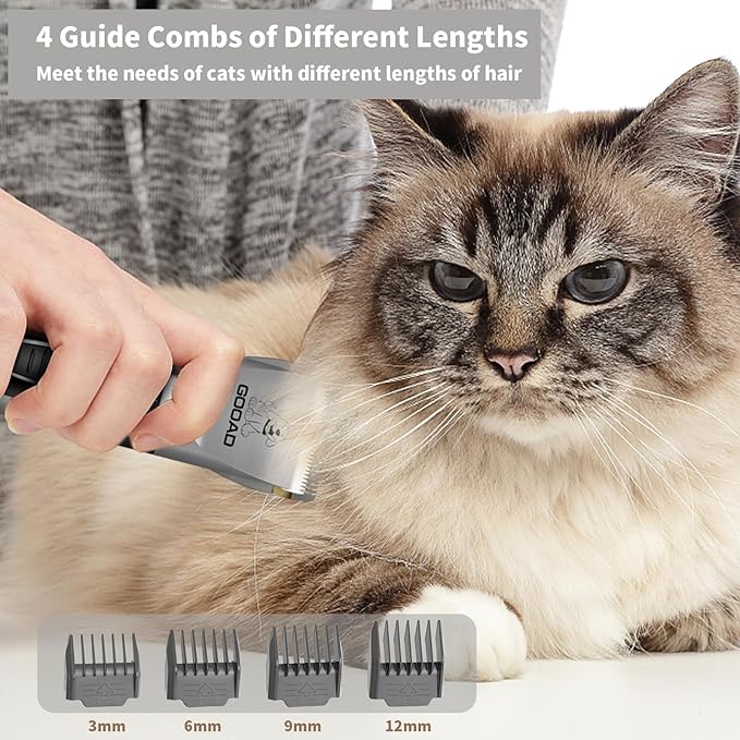 Cat Clippers for Matted Hair, Cat Grooming Kit, Cordless Cat Shaver for Long Hair, Low Noise Paw Trimmer, Cat Hair Trimmer for Grooming,Quiet Pet Hair Clippers Tools for Cats Dogs (Gray)