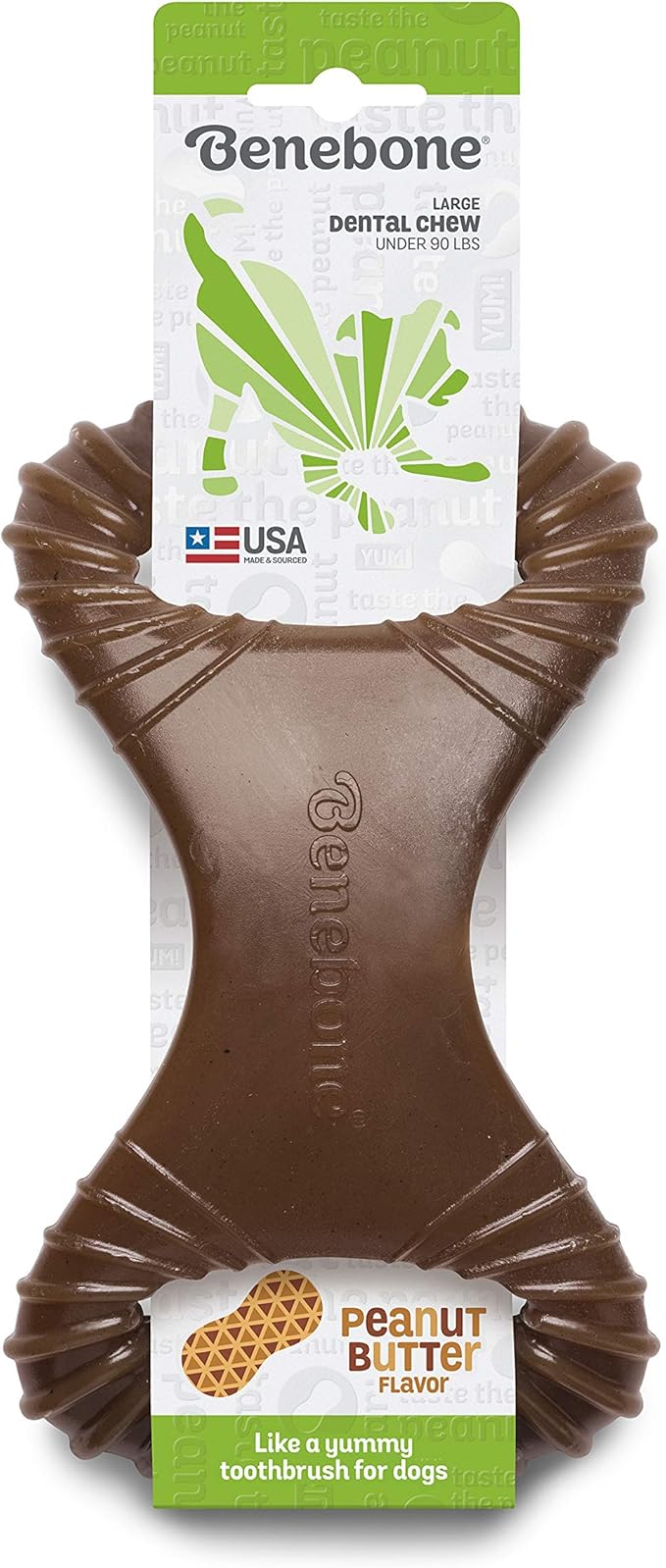 Benebone Dental Durable Dog Chew Toy for Aggressive Chewers, Real Peanut, Made in USA, Large