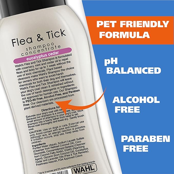 Wahl USA Flea & Tick Repelling Dog Shampoo for Pets – Defense Formula with Eucalyptus Cedar & Rosemary – 24 Oz - 820007A