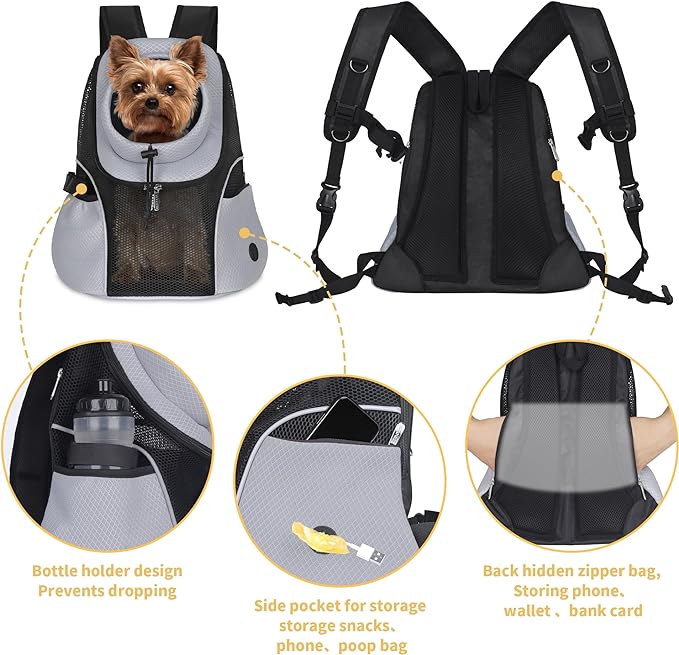WOYYHO Pet Dog Carrier Backpack Small Dog Front Backpack Ventilated Mesh Dog Travel Back Pack with Safety Belt for Travel Hiking Cycling Outdoor Use (S (2-4.5 lbs), Black)