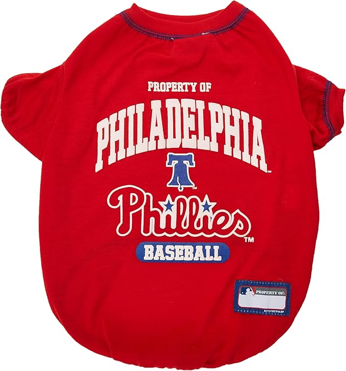 MLB Philadelphia Phillies Dog T-Shirt, X-Small. - Licensed Shirt for Pets Team Colored with Team Logos. - Premium Stretchable Materials for The Comfort of Your Dog & cat.