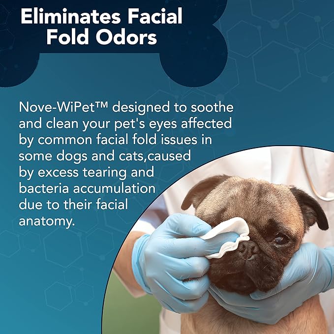 NOVEHA 60 Dog Eye Wipes, Gentle Tear Stain Remover, Eye Hygiene, Infection Prevention, and Allergy Relief