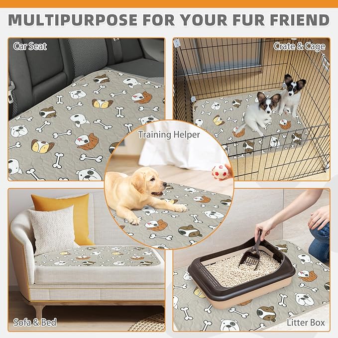 KOOLTAIL Washable Pee Pads for Dogs, 4 Packs 24*36in Reusable Super Absorbent Dog Whelping Training Pads, Crate Pads for Puppy Cages, Nonslip Waterproof Large Dog Mats for Floors Bed Playpen Car Sofa