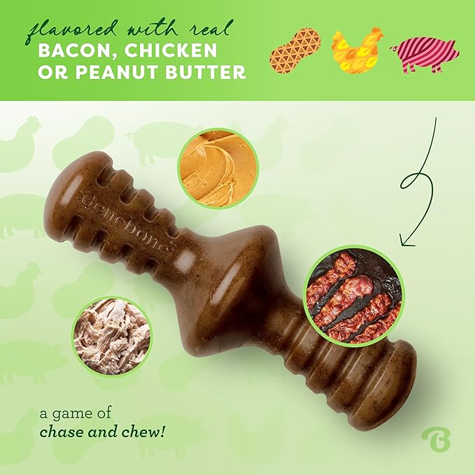 Benebone Zaggler Rolling Dog Chew Toy for Aggressive Chewers, Real Peanut, Made in USA, Small
