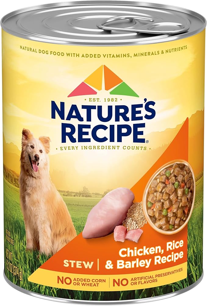 Nature’s Recipe Stew Chicken, Rice & Barley Recipe Wet Dog Food, 13.2 oz. Can, 12 Count