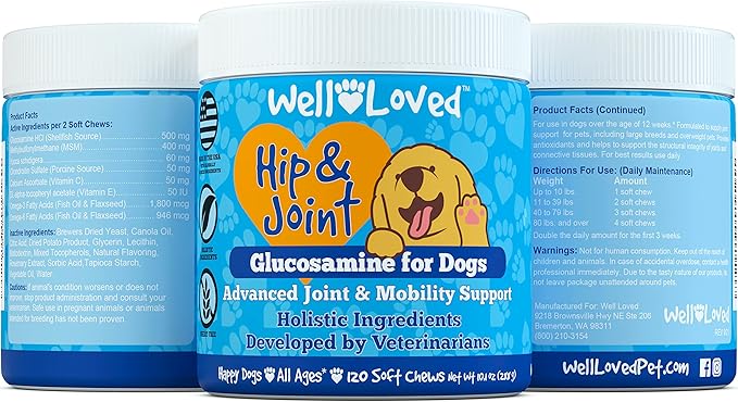 Glucosamine for Dogs - Joint Supplement for Dogs, Made in USA, Vet Developed, Dog Joint Supplement, Glucosamine Chondroitin for Dogs, Advanced Hip and Joint Chews with MSM, Pain Relief, 120