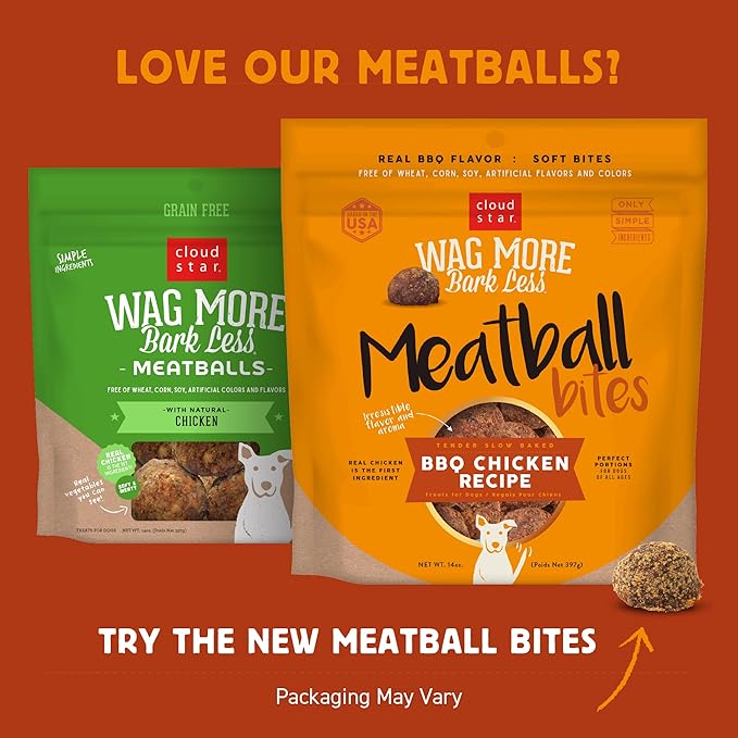 Cloud Star Wag More Bark Less Meatballs – Soft Grain Free Real Natural Chicken Dog Treats, Chicken 14 oz.