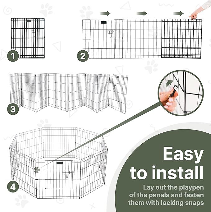Premium Dog playpen - Foldable Metal Pet Playpen with 8 24x24In Panels, Dog Exercise Pen with Door, Dog Play Pen Indoor/Outdoor, Puppy Playpen 61x24 Inches, X pens for Dogs, Black