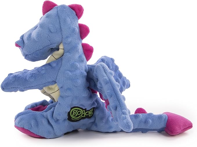 goDog Bubble Plush Dragons Squeaky Dog Toy, Chew Guard Technology - Periwinkle, Large