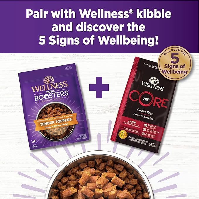 Wellness Tender Toppers (Previously Bowl Boosters), Grain-Free Natural Dog Food Toppers or Mixers, Made with Real Meat (Turkey & Chicken, 2-Pound Bag)