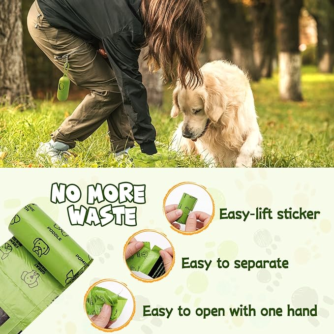 KIPRITII Strong-Endurance Dog Poop Bag Set with Dispenser & Leash Clip, Thick Waste Poop Bags for Puppy/Small/Medium/Large Dog & Cat