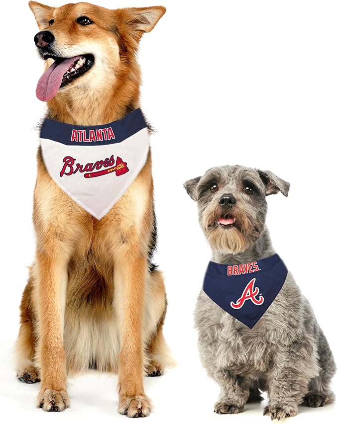 Pets First BRV-3217-S-M MLB Dog Bandana - Atlanta Braves Reversible Pet Bandana, Small/Medium, MLB Team Color