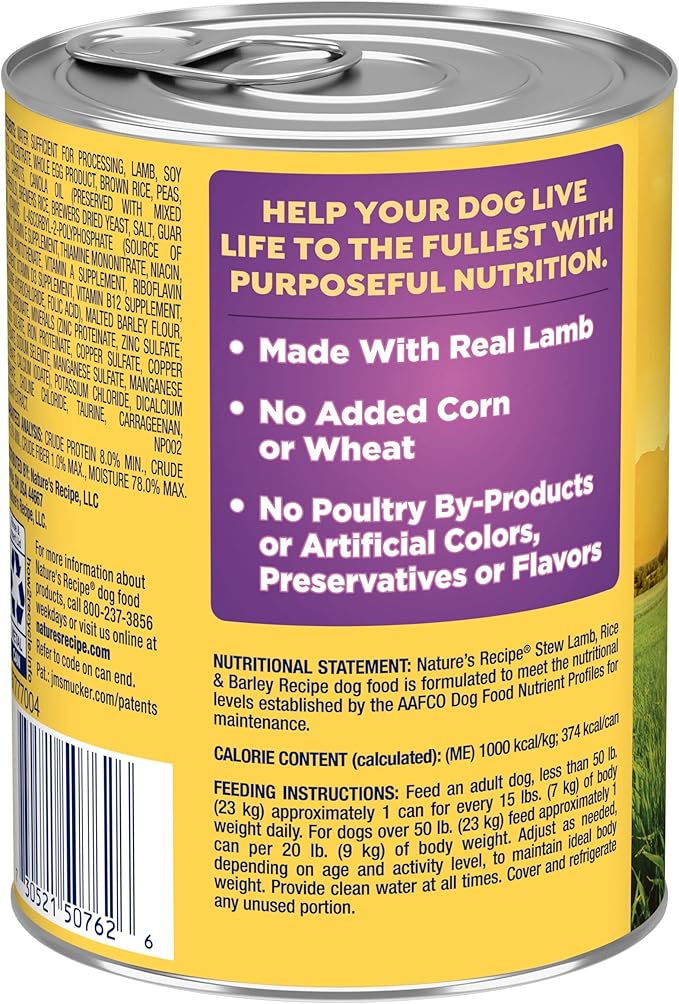 Nature’s Recipe Stew Lamb, Rice & Barley Recipe Wet Dog Food, 13.2 oz. Can, 12 Count