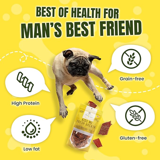 Gourmet Jerky Dog Treats - Natural Dog Treat Chicken Jerky for Dogs, Nutritious and Tasty Dog Jerky Treats Made in USA only, Cage-Free Chicken, No Additives (Mika & Sammy's Kiss Me Fresh Breath 12 oz)