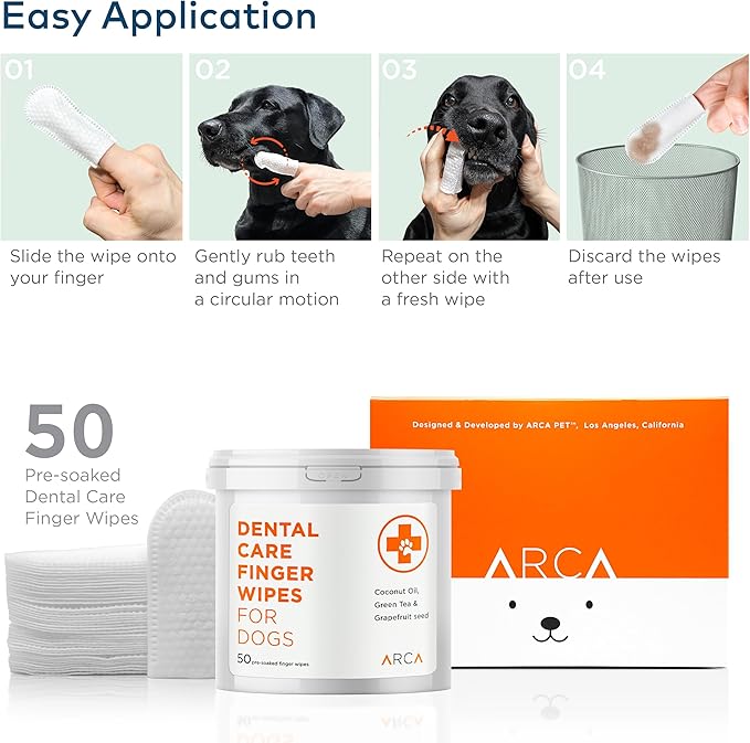 Dental Care Finger Wipes for Dogs - Dog Dental Teeth Cleaning Wipes for Dogs- Pre-Soaked Oral Cleaning Pads- Reduces Plaque, Tartar & Freshen Breath - 50 Disposable Wipes