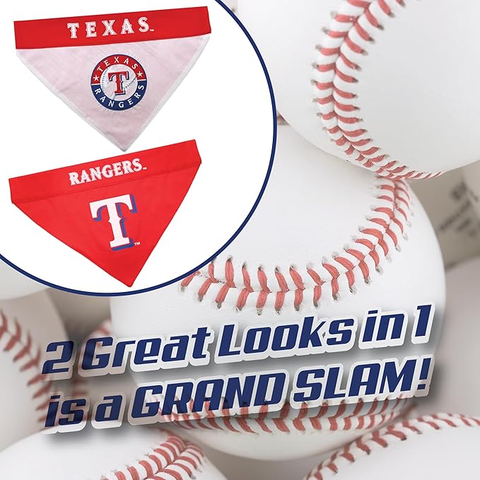 Pets First RAN-3217-L-XL MLB Dog Bandana - Texas Rangers Reversible Pet Bandana, Large/X-Large, MLB Team Color