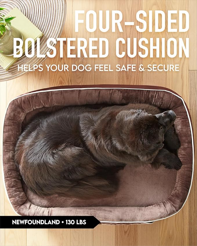 Orthopedic Dog Bed for Extra Extra Large Dogs, Dog Couch Design with Egg Foam Support, Removable, Machine Washable Plush Cover and Non-Slip Bottom with Four Sided Bolster Cushion (Brown)