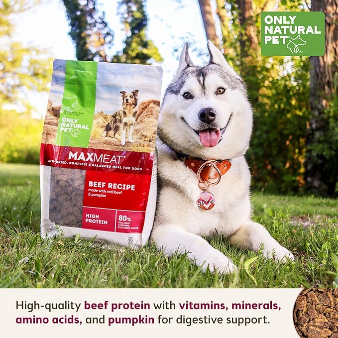 Only Natural Pet MaxMeat Holistic Air Dried Dry Dog Food - All Natural, High Protein, Grain Free and Limited Ingredient - Made with Real Meat - Beef with Pumpkin & Parsley 2 lb