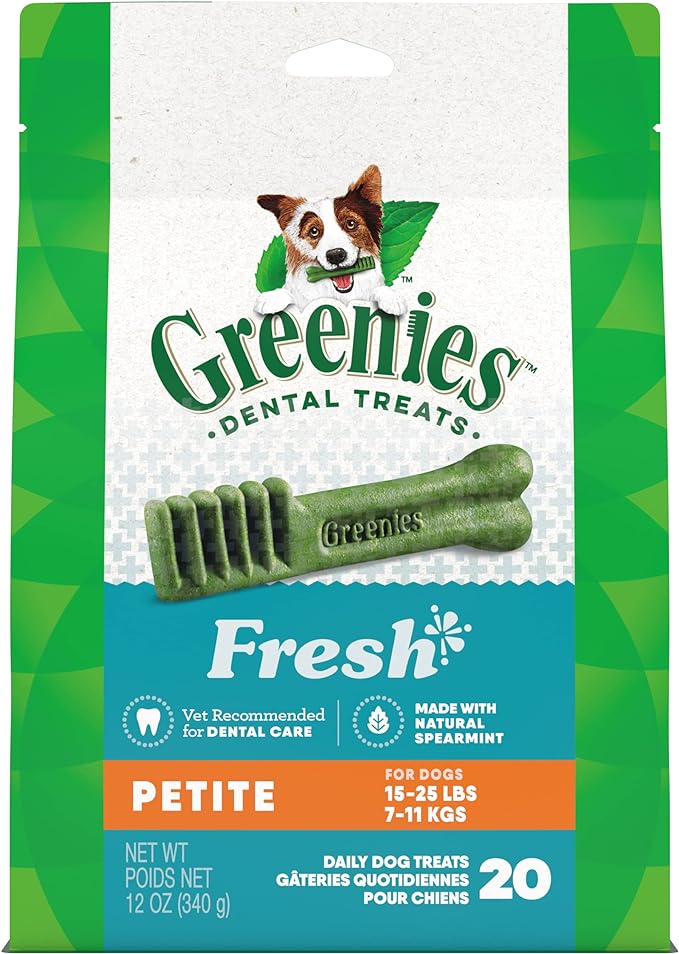 Greenies Petite Natural Dental Care Dog Treats Fresh Flavor, 12 oz. Pack (20 Treats)