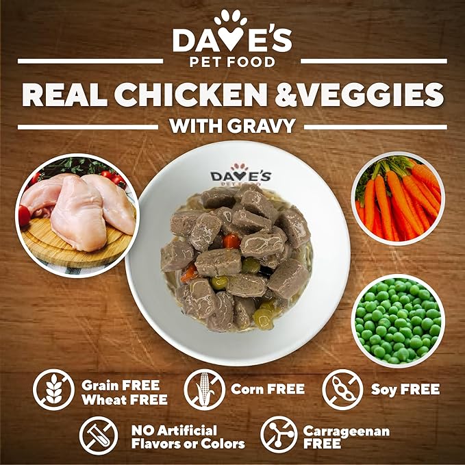 Dave's Pet Food Grain Free Wet Dog Food (Chicken & Vegetable in Gravy), Made in USA Naturally Healthy Canned Dog Food, Added Vitamins & Minerals, Wheat & Gluten-Free, 13.2 oz Cans (Case of 12)