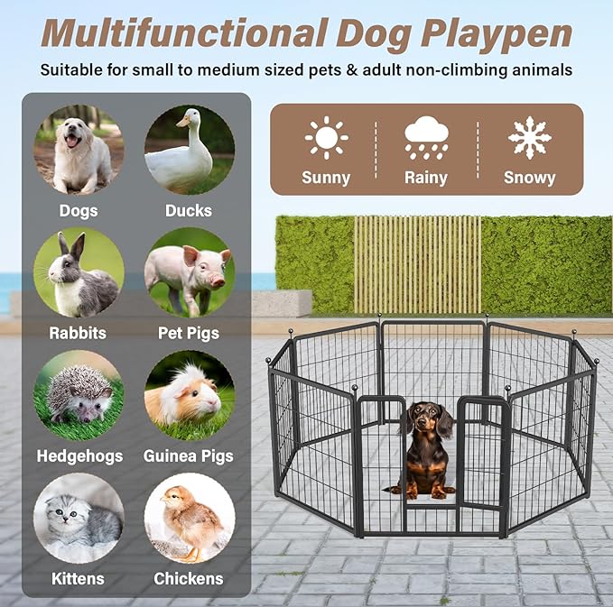 HealSmart Dog Playpen Indoor, Puppy Playpen Indoor for Yard, Camping, 32" Height 16 Panels Heavy Duty Dog Pen for Small/Medium Dogs, Black