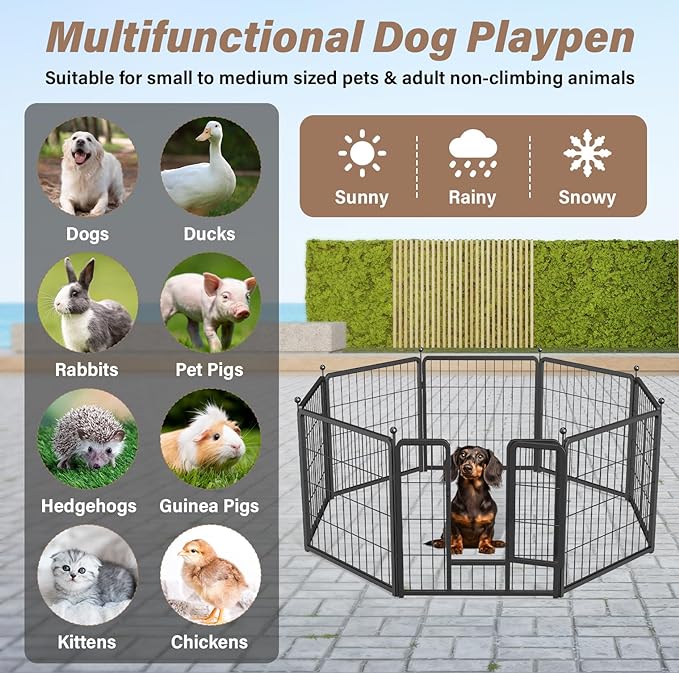 HealSmart Dog Playpen Indoor, Puppy Playpen Indoor for Yard, Camping, 32" Height 8 Panels Heavy Duty Dog Pen for Small/Medium Dogs, Black