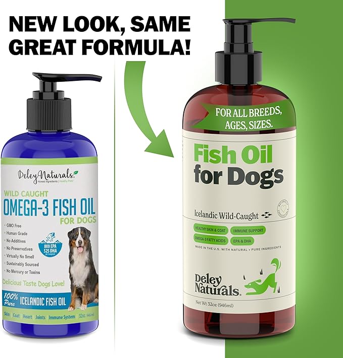 Wild Caught Fish Oil for Dogs - 32oz - Omega 3-6-9, GMO-Free - Reduces Shedding, Supports Skin, Coat, Joints, Heart, Brain, Immune System - Highest EPA & DHA Potency - Only Ingredient is Fish