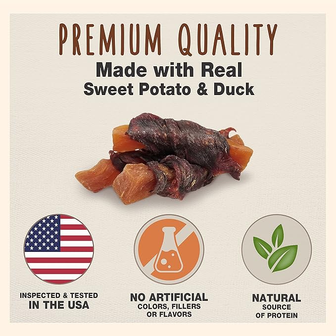 Cadet Gourmet Sweet Potato & Duck Wraps Dog Treats - Healthy & Natural Duck & Sweet Potato Dog Training Treats for Small & Large Dogs - Inspected & Tested in USA (14 oz).