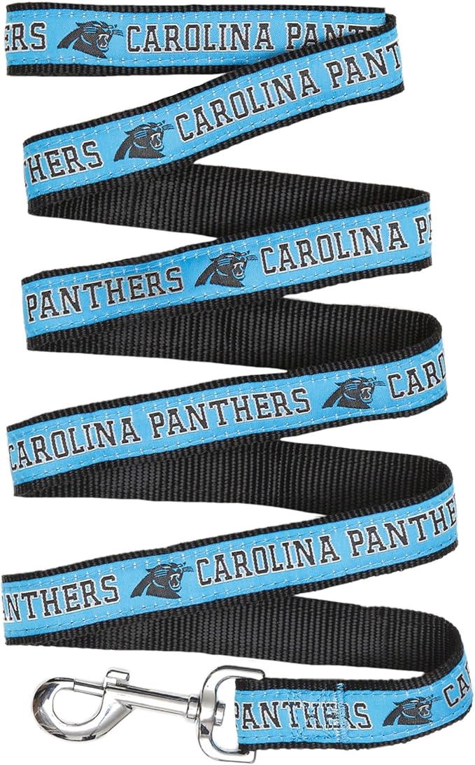 NFL PET Leash, Large, Carolina Panthers Dog Leash, Football Team Leash for Dogs & Cats. A Shiny & Colorful Dog & Cat Leash with Embroidered Team Name/Logo Licensed by the NFL