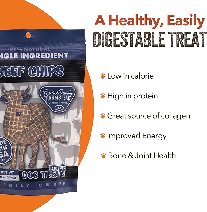 Gaines Family Farmstead Beef Chips for Dogs, All-Natural, Grain-Free, Soy-Free, Dye-Free, Healthy Dog Treats for All Ages & Breeds, Puppies, Made in USA, 6 oz