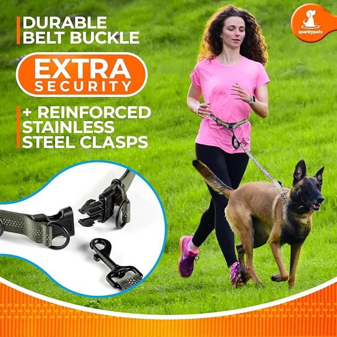 SparklyPets Hands Free Dog Leash with Reflective Stitches – Waist Leash for Dog Walking, Training & Jogging – Running Leash Hands Free for Medium & Large Dogs