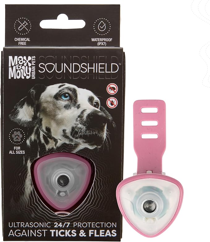 Max & Molly Pest Prevention for Dogs & Puppies of Any Size, Shield Tag for Dog Collar, Safe and Easy Pet Defense Through Soundshield Ultrasonic Tech (Rose)