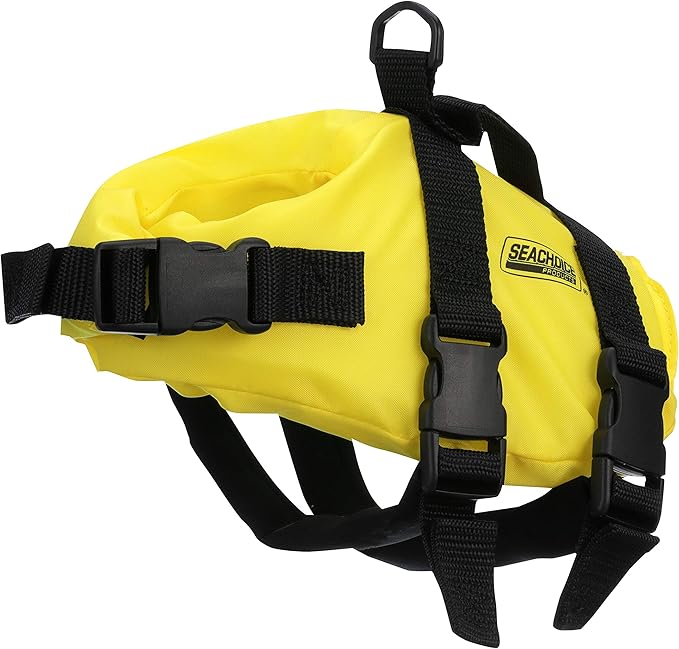 Seachoice Dog Life Vest, Adjustable Life Jacket for Dogs, w/Grab Handle, Yellow, Size XXS, Up to 6 Lbs.