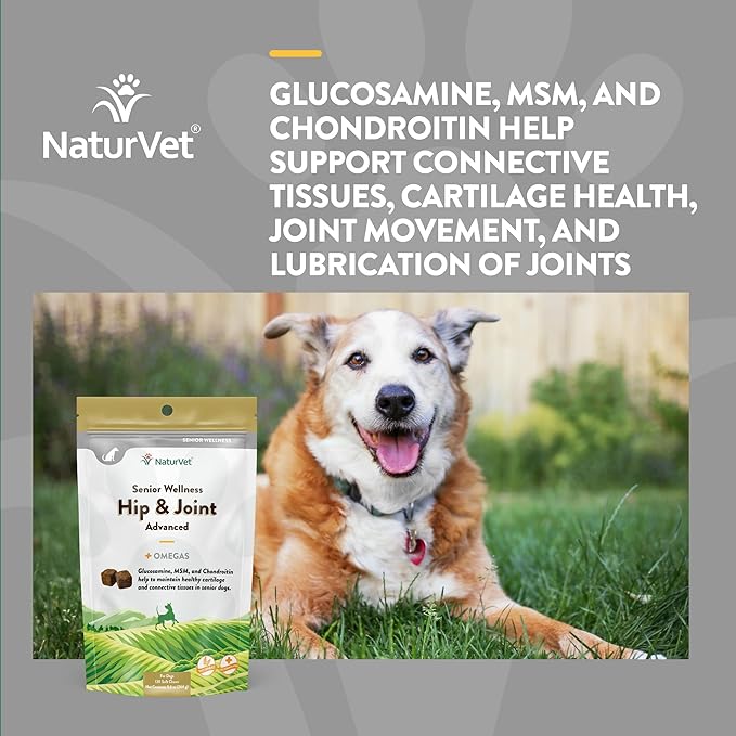NaturVet – Senior Wellness Hip & Joint Advanced Plus Omegas | Help Support Your Pet’s Healthy Hip & Joint Function | Supports Joints, Cartilage & Connective Tissues | 120 Soft Chews