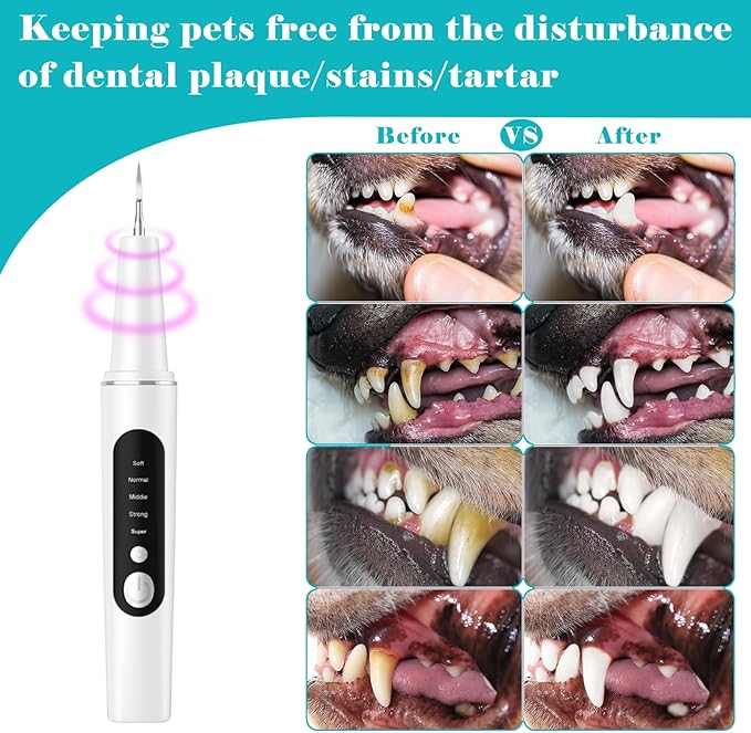 Plaque Remover for Teeth - 5 Modes Pet Ultrasonic Toothbrush Cleaner - Teeth Cleaning Kit for Tartar and Stains - Suitable for Dogs and Cats
