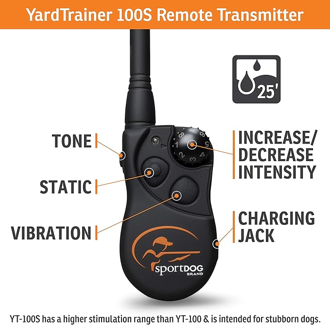 SportDOG Brand® YardTrainer 100S Remote Trainer - Shock Collar for Stubborn Dogs - Train with tone, vibrate, or static