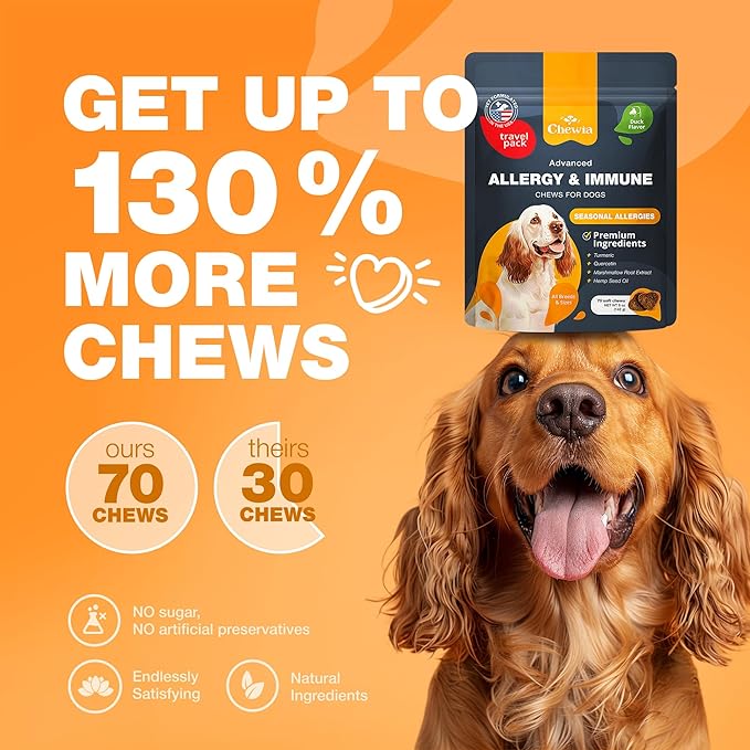 Dog Allergy Relief Chews - Itch Relief for Dogs - Dog Allergy Chews - US Formulated Dog Itching Skin Relief with Salmon Oil - Anti Itch, Immune Health, Seasonal Allergies & Hot Spots Support Treats