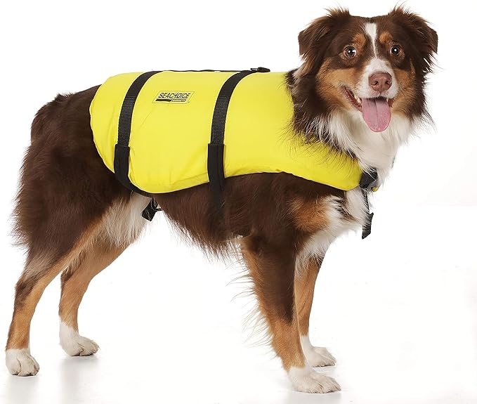 Seachoice Dog Life Vest, Adjustable Life Jacket for Dogs, w/Grab Handle, Yellow, Size Large, 50-90 Lbs.